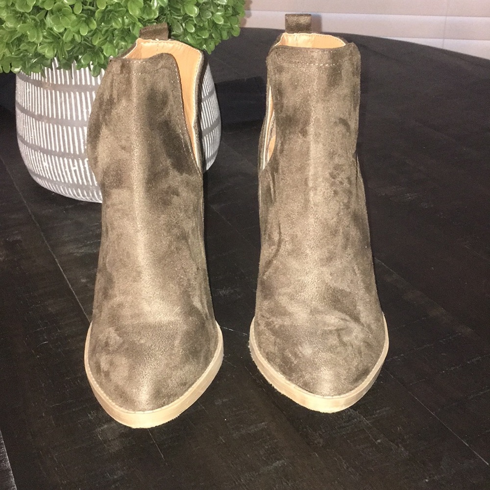 Green suede booties